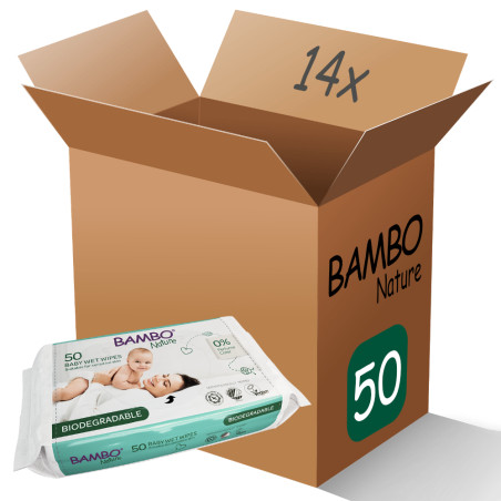 BamboPack 14x Bambo Nature biodegradabilní vlhčené ubrousky, 50ks